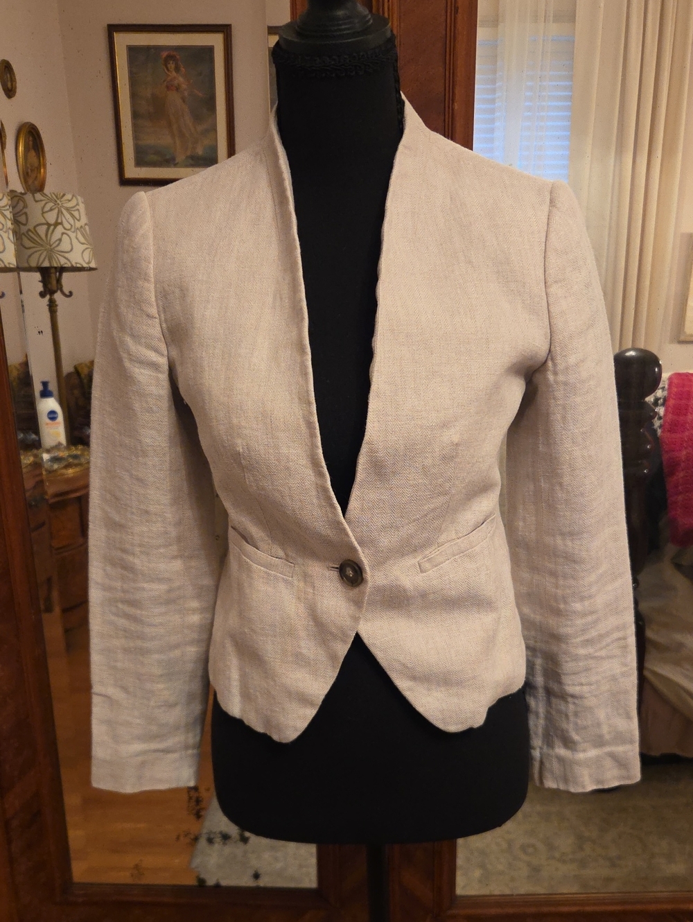LOFT Light Beige Single-Button Linen Blazer